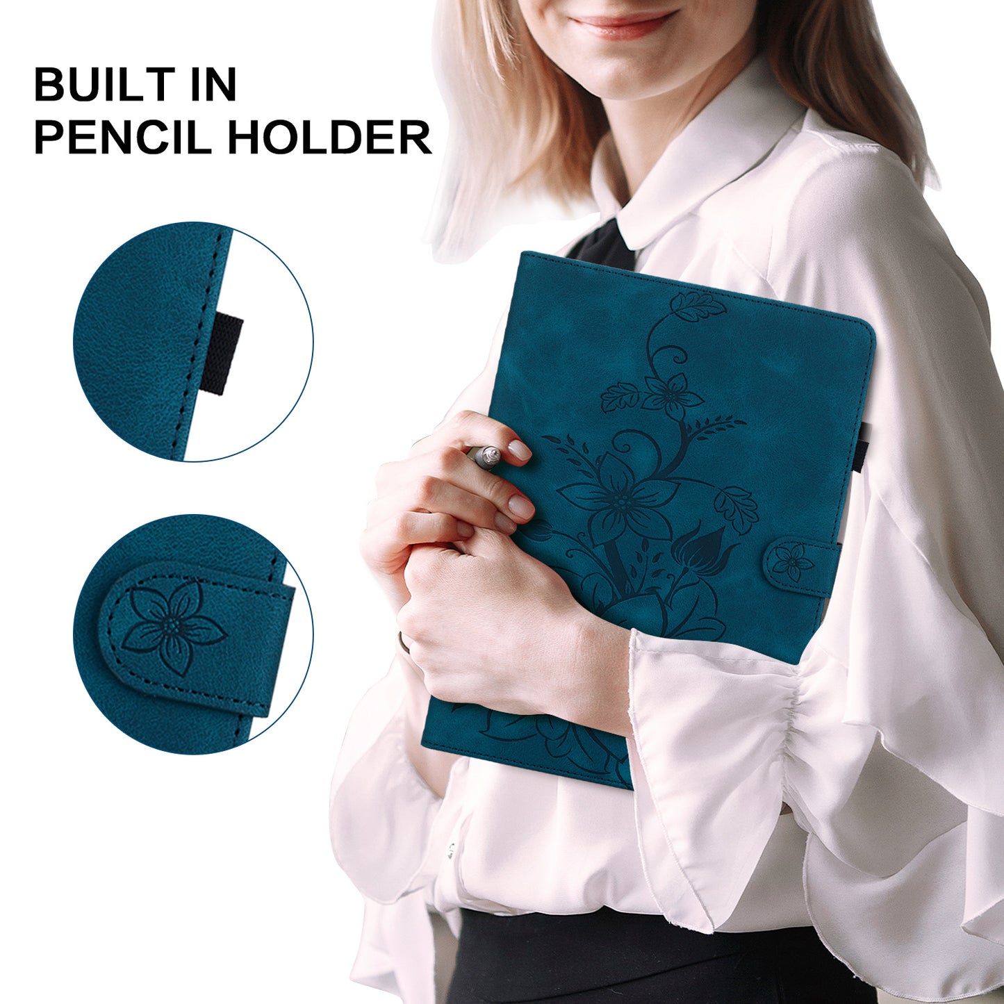 For Samsung Galaxy Tab S9 FE Leather Case Lily Flower Pattern Stand Protective Tablet Cover - Blue