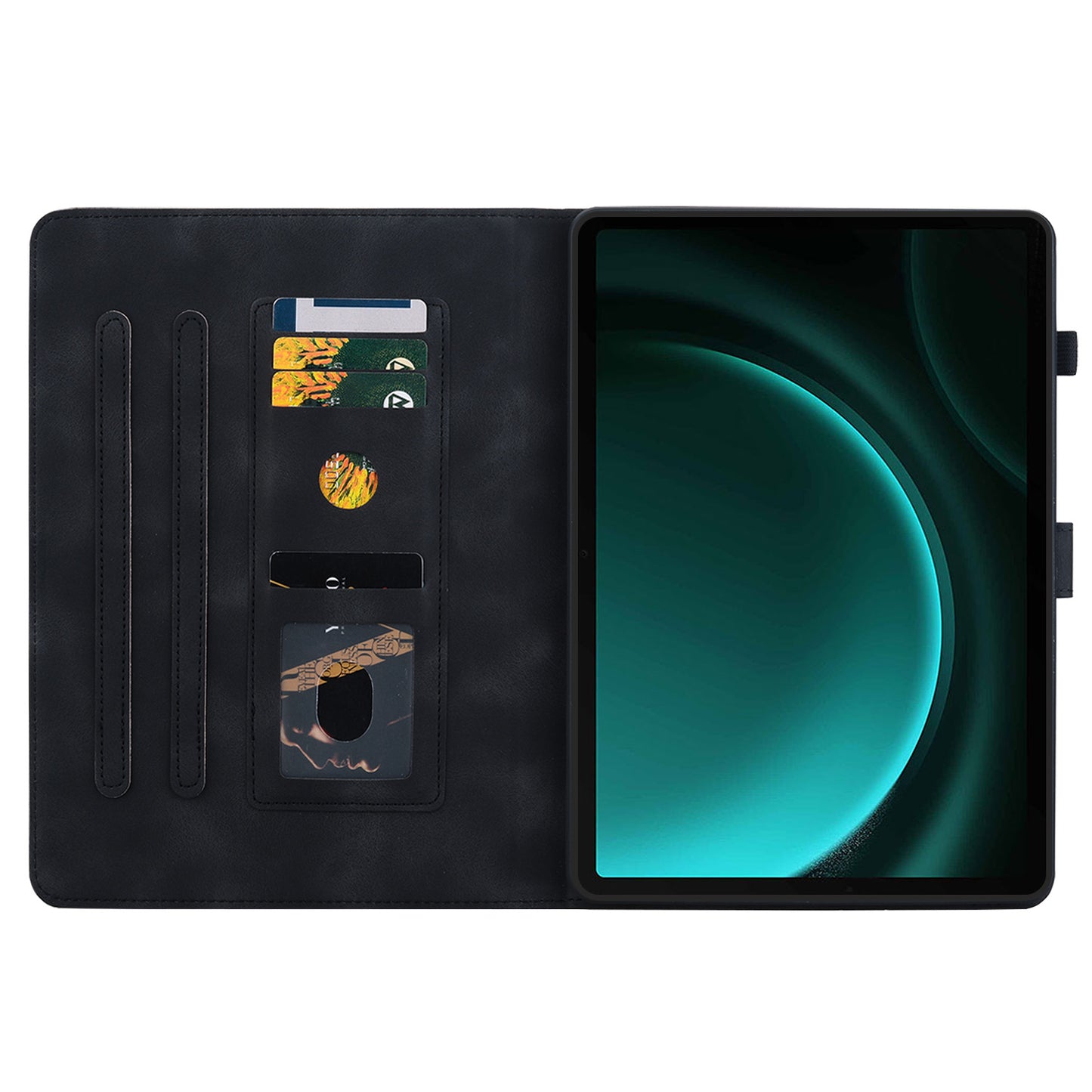 For Samsung Galaxy Tab S9 FE Leather Case Lily Flower Pattern Stand Protective Tablet Cover - Black