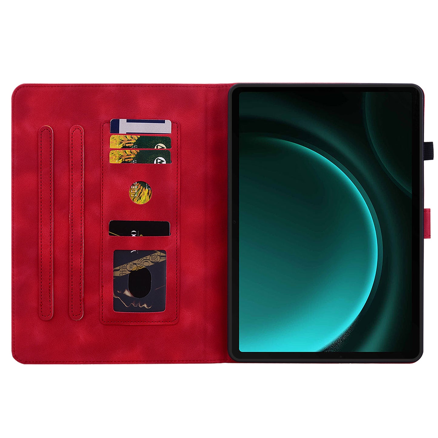 For Samsung Galaxy Tab S9 FE Leather Case Lily Flower Pattern Stand Protective Tablet Cover - Red