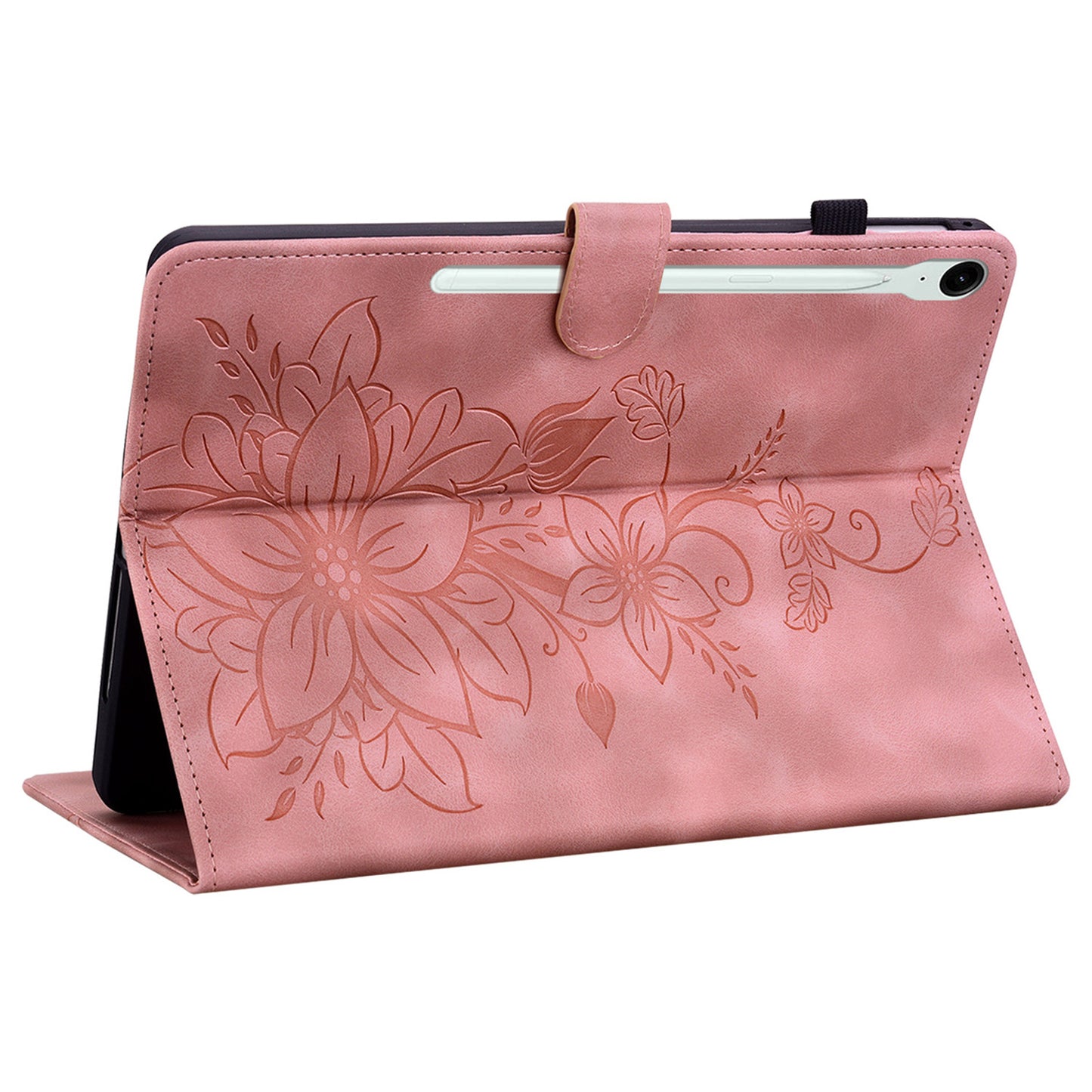 For Samsung Galaxy Tab S9 FE Leather Case Lily Flower Pattern Stand Protective Tablet Cover - Pink
