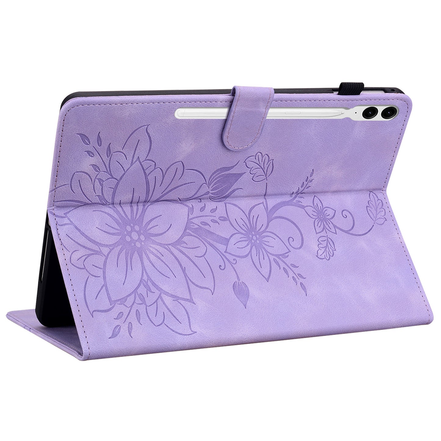 For Samsung Galaxy Tab S10+ / S9+ / S9 FE+ Card Slots Case Lily Flower Imprint PU Leather Tablet Cover - Purple
