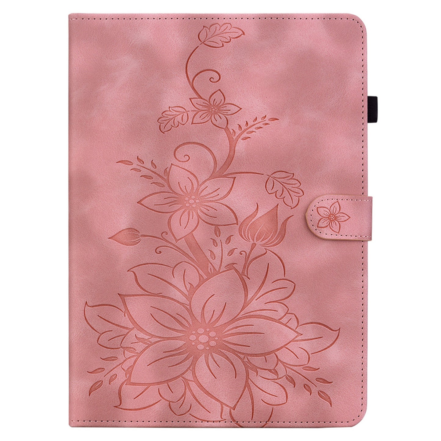 For Samsung Galaxy Tab S10+ / S9+ / S9 FE+ Card Slots Case Lily Flower Imprint PU Leather Tablet Cover - Pink