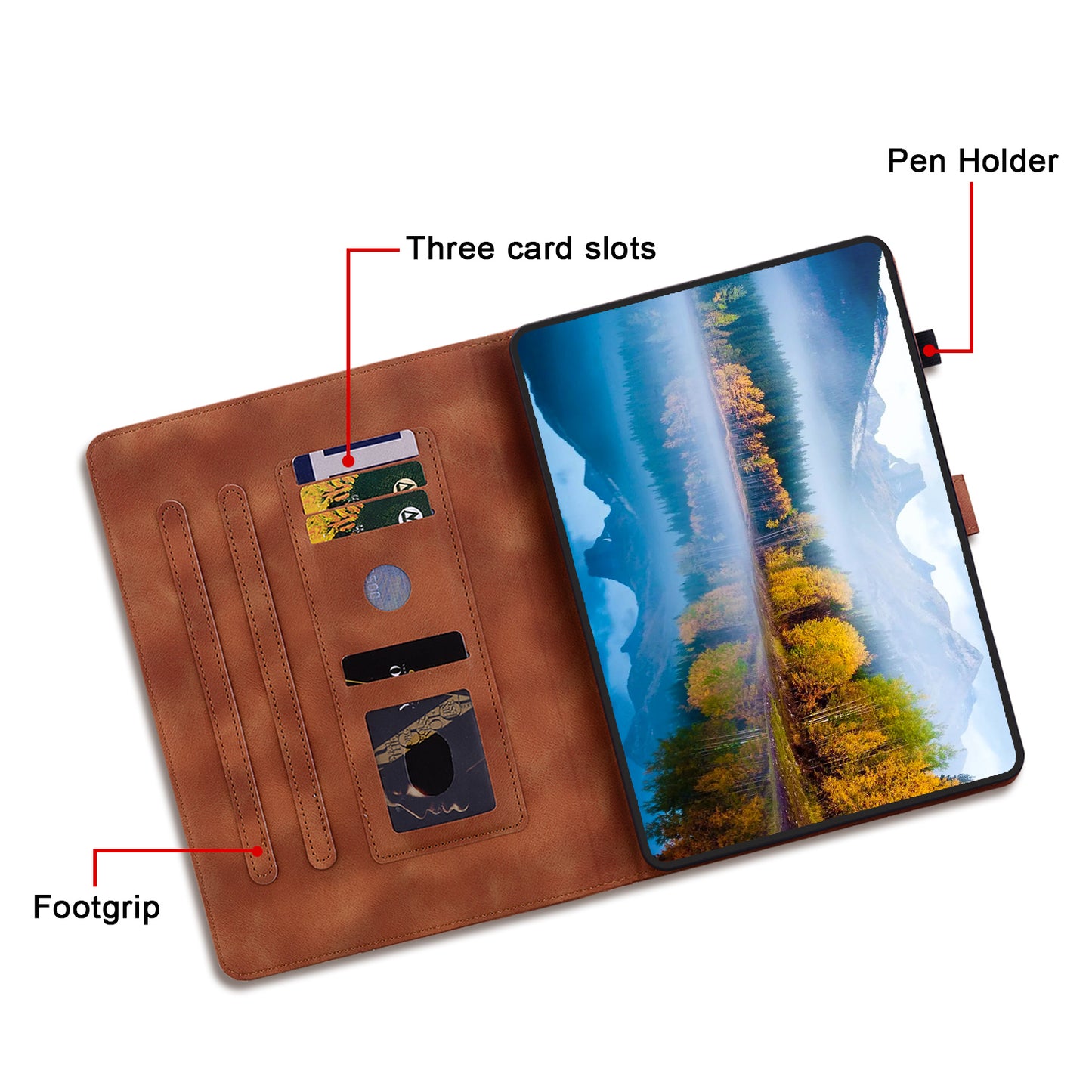 For Samsung Galaxy Tab S10+ / S9+ / S9 FE+ Card Slots Case Lily Flower Imprint PU Leather Tablet Cover - Brown