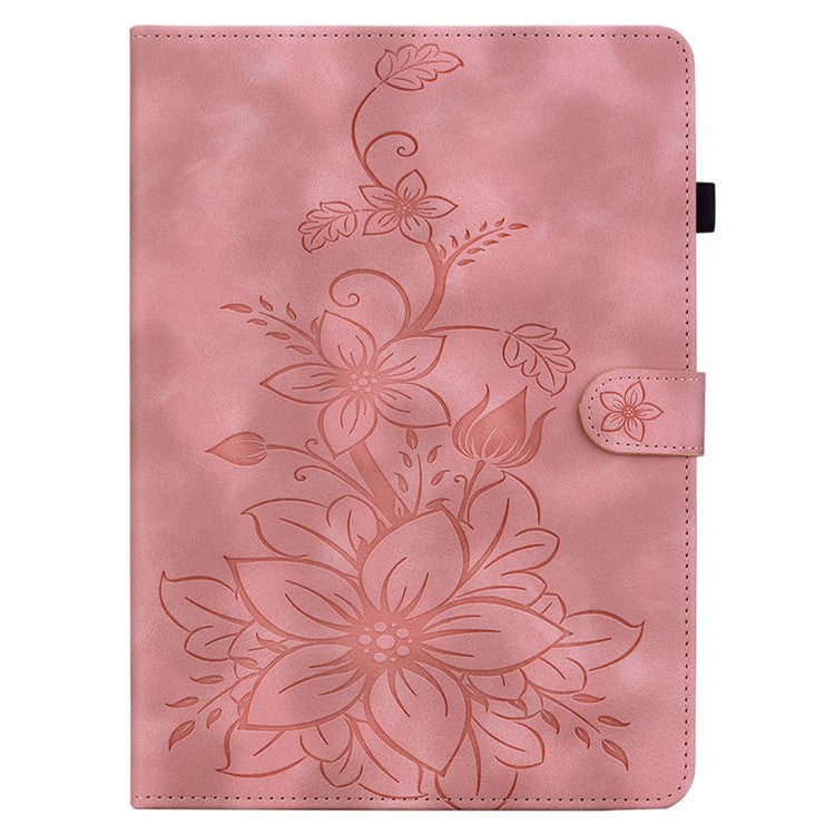 For Samsung Galaxy Tab A9 Protective Case Lily Flower Imprint PU Leather Tablet Case with Card Slots - Pink