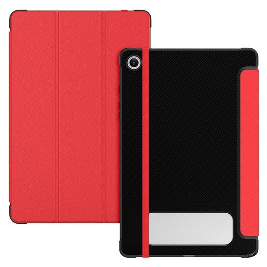 For Samsung Galaxy Tab A9+ Case Tri-fold Stand Carbon Fiber Texture TPU+Leather Tablet Cover - Red