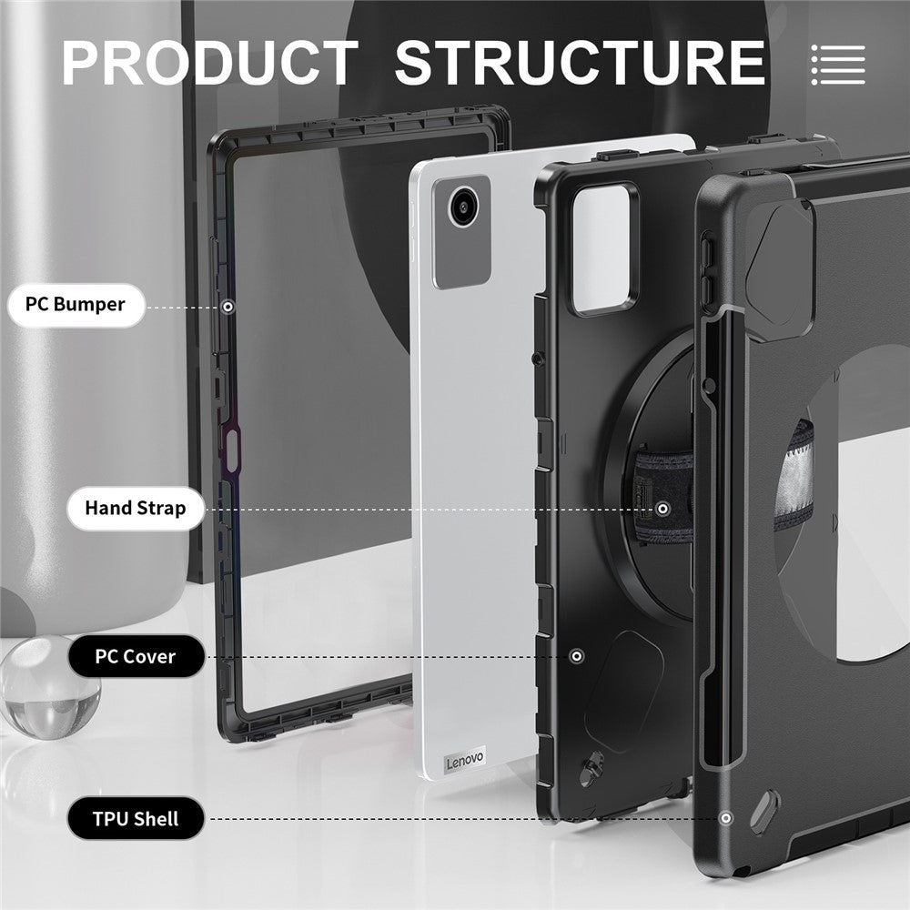 For Lenovo Tab K11 / Tab M11 Case PC + TPU Kickstand Tablet Cover with Pen Slot, Shoulder Strap