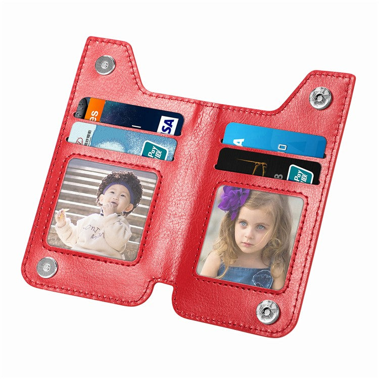 Phone Zipper Wallet Card Bag PU Leather Adhesive Kickstand Card Holder - Red