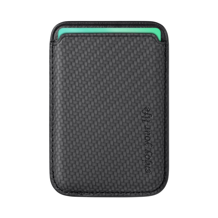 Magnetic Card Holder Carbon Fiber Texture PU Leather Phone Card Bag - Black