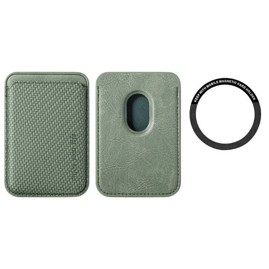 Magnetic Card Holder Carbon Fiber Texture PU Leather Phone Card Bag - Green