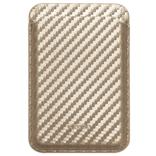 KZDOO Carbon Fiber Texture Magnetic Card Holder Compatible with MagSafe Cell Phone Leather Wallet - Gold