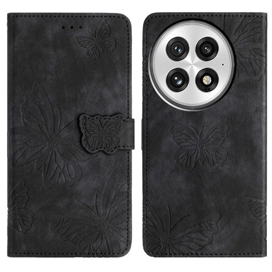 For OnePlus 13 Case Butterfly Design Flip Wallet Leather Phone Cover Skin-Touch - Black