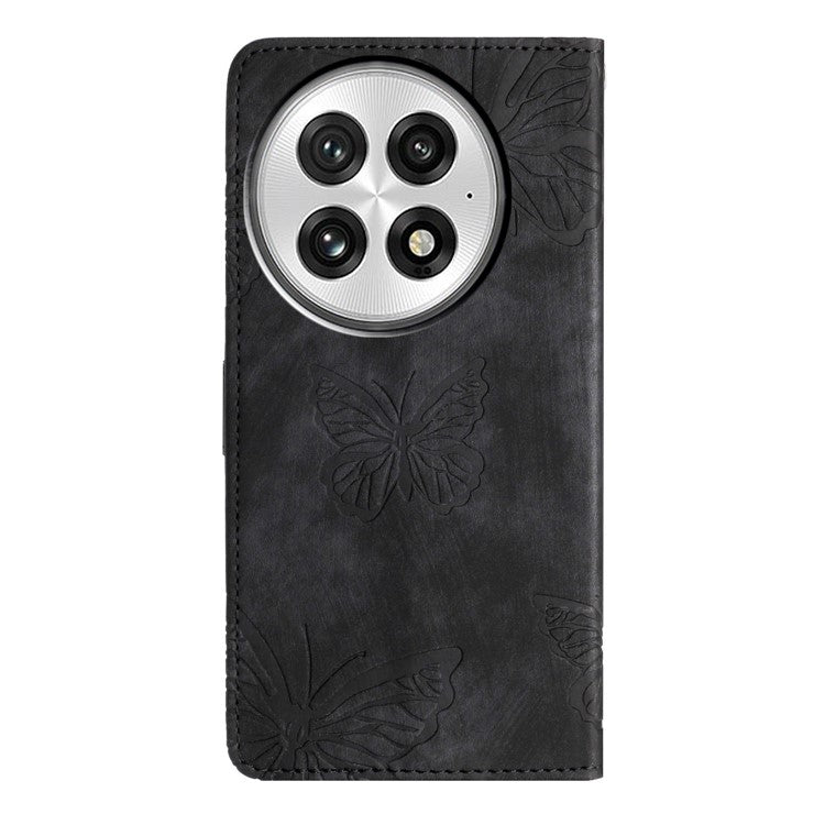 For OnePlus 13 Case Butterfly Design Flip Wallet Leather Phone Cover Skin-Touch - Black