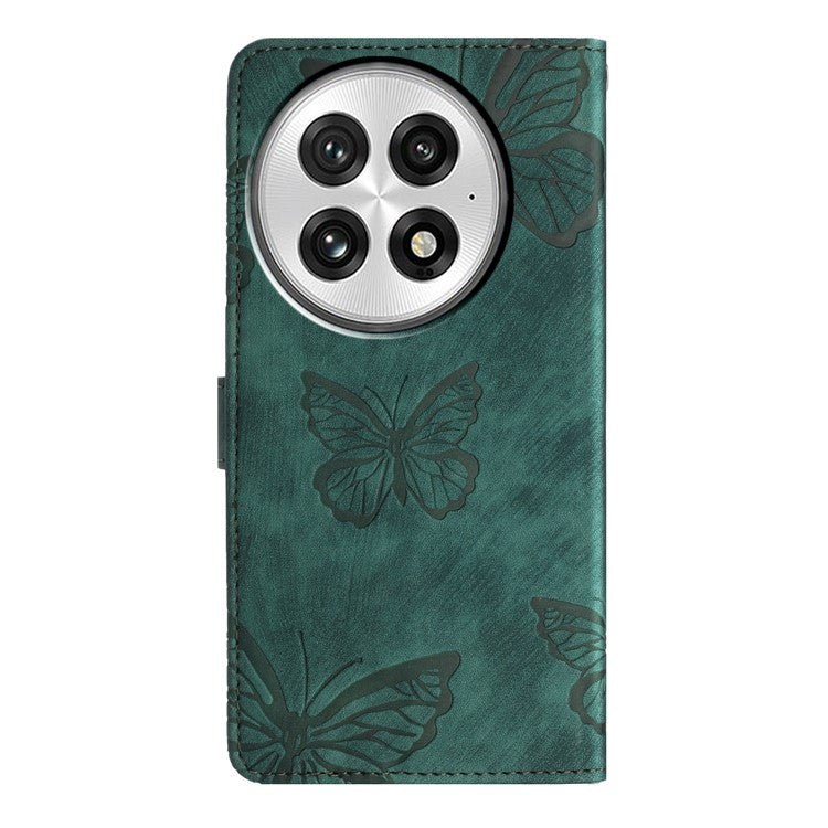 For OnePlus 13 Case Butterfly Design Flip Wallet Leather Phone Cover Skin-Touch - Green