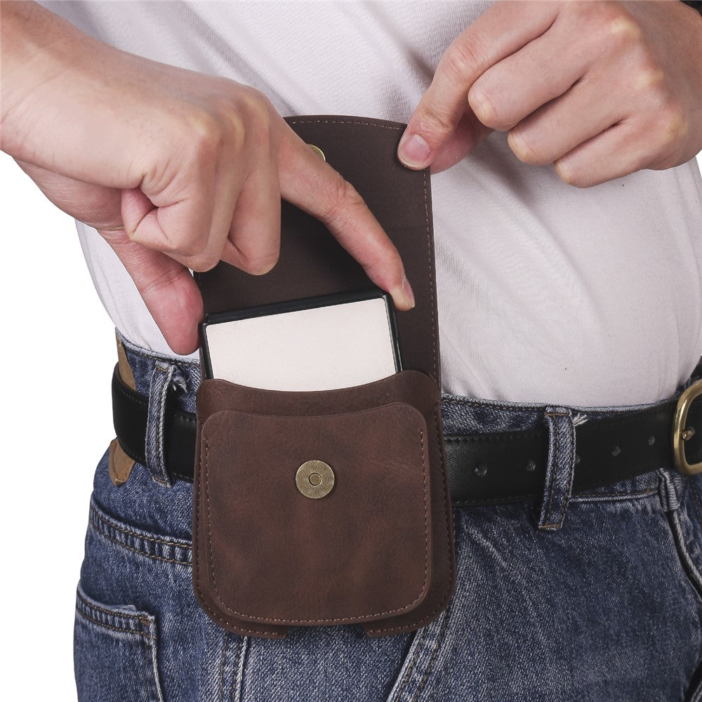 Foldable Waist Bag for Samsung Galaxy Z Flip7 FE 5G / Z Flip6 5G / AirPods 4 , Dual Compartment Compact Belt Pouch Phone Earbuds Holder - Coffee