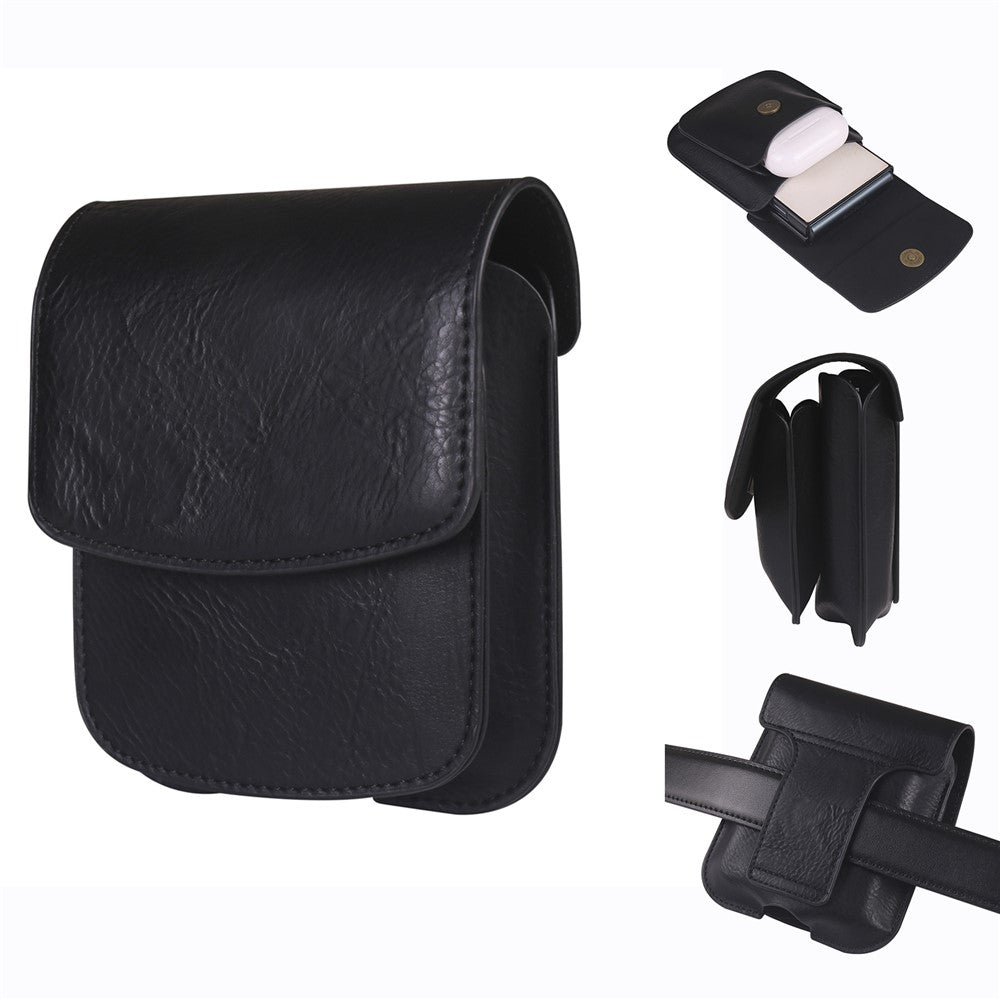 Foldable Waist Bag for Samsung Galaxy Z Flip7 FE 5G / Z Flip6 5G / AirPods 4 , Dual Compartment Compact Belt Pouch Phone Earbuds Holder - Black