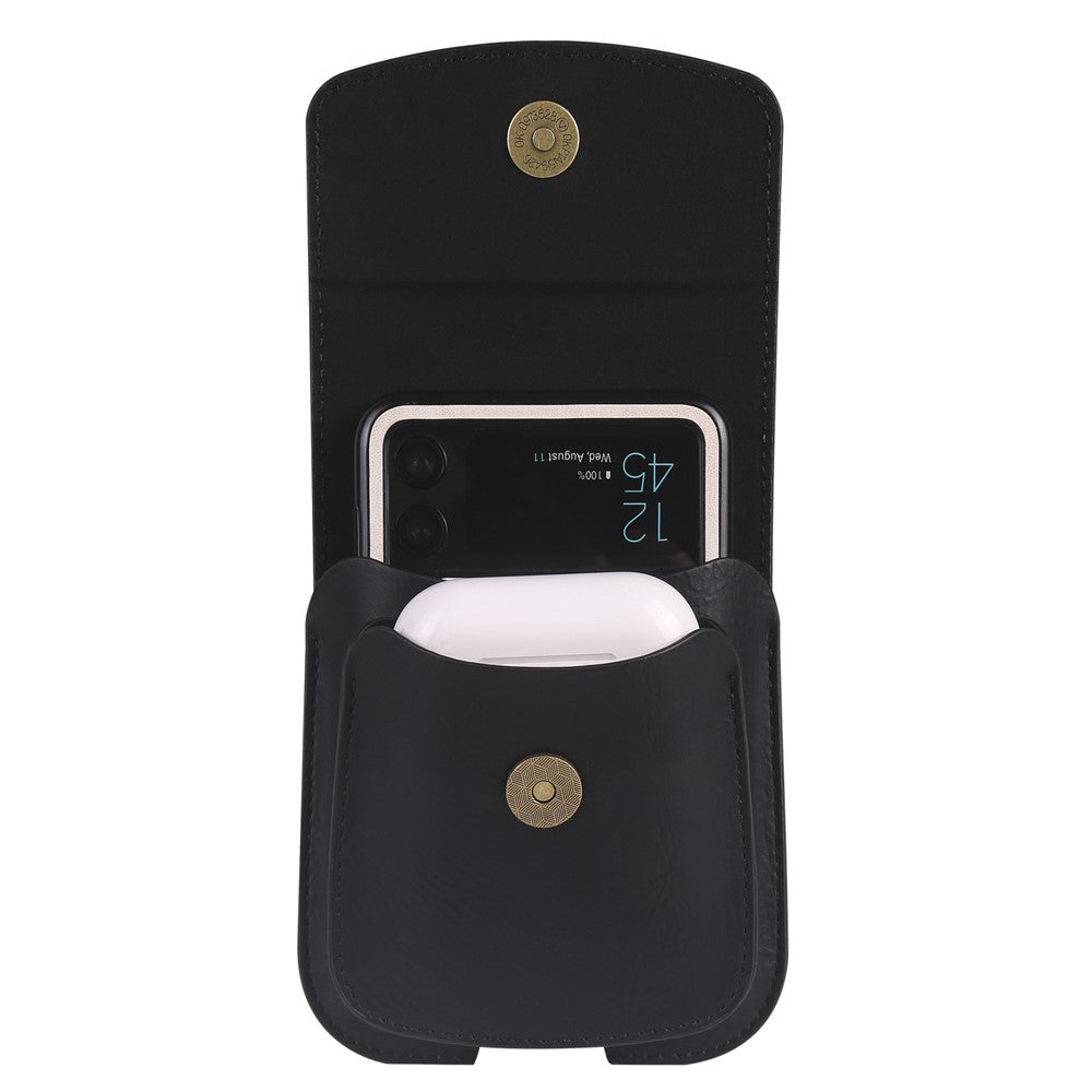 Foldable Waist Bag for Samsung Galaxy Z Flip7 FE 5G / Z Flip6 5G / AirPods 4 , Dual Compartment Compact Belt Pouch Phone Earbuds Holder - Black