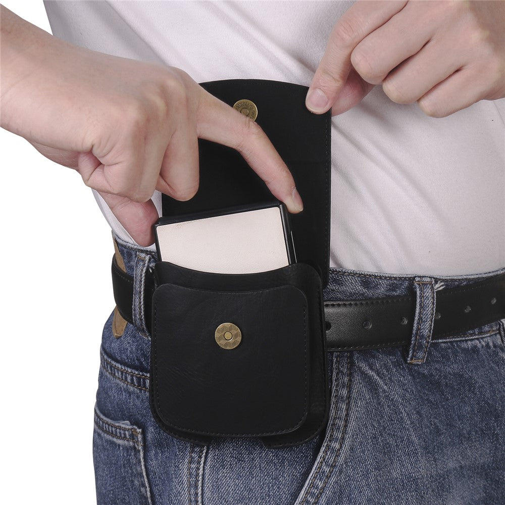 Foldable Waist Bag for Samsung Galaxy Z Flip7 FE 5G / Z Flip6 5G / AirPods 4 , Dual Compartment Compact Belt Pouch Phone Earbuds Holder - Black