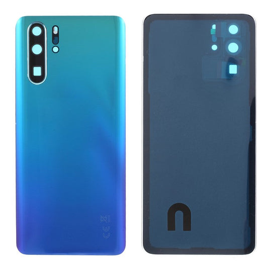 For Huawei P30 Pro Back Battery Housing Cover with Camera Ring Lens Cover Spare Part (without Logo) - Aurora Blue