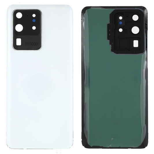 For Samsung Galaxy S20 Ultra 5G/S20 Ultra Housing Battery Door Back Cover Replacement Parts with Camera Ring Cover (without Logo) - White