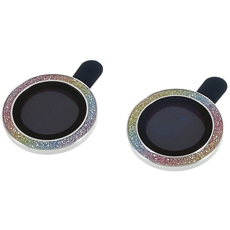2Pcs / Set for iPhone 14 6.1 inch / 14 Plus 6.7 inch Glitter Rhinestone Camera Lens Protector Metal Ring Tempered Glass Lens Fim - Colorful Silver
