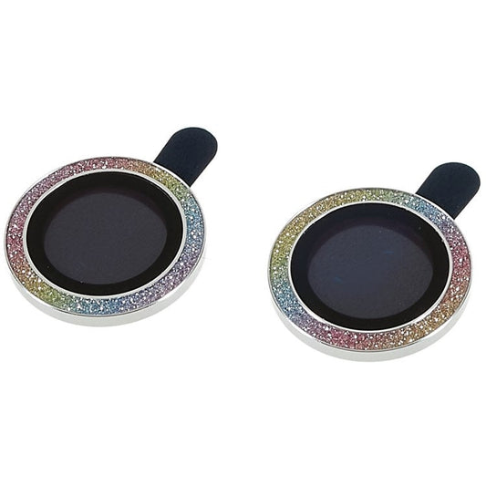 2Pcs / Set for iPhone 14 6.1 inch / 14 Plus 6.7 inch Glitter Rhinestone Camera Lens Protector Metal Ring Tempered Glass Lens Fim - Colorful Silver