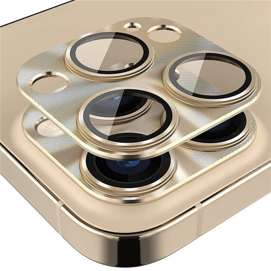 HAT PRINCE ENKAY For iPhone 14 Pro 6.1 inch / 14 Pro Max 6.7 inch Camera Lens Protector Aluminum Alloy + Tempered Glass Full Cover HD Clear Anti-scratch One-Piece Lens Film - Gold