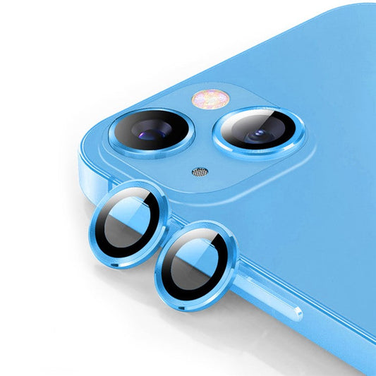 ENKAY HAT PRINCE For iPhone 14 6.1 inch / 14 Plus 1 Set Camera Lens Protector HD Anti-explosion Tempered Glass Aluminum Alloy Ring Film - Blue