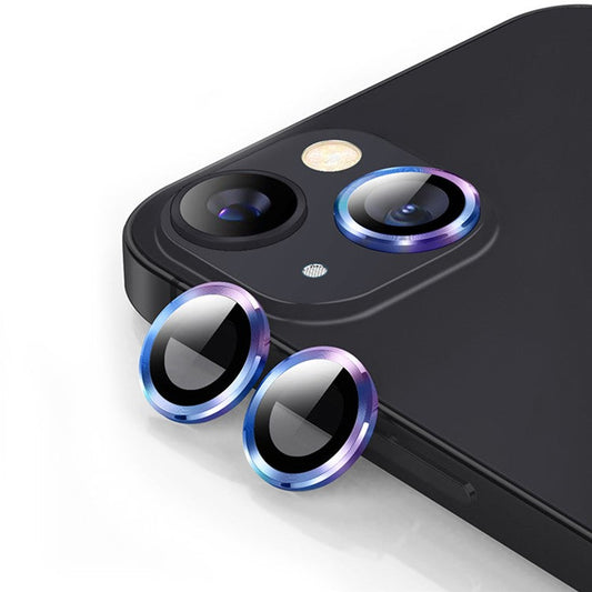 ENKAY HAT PRINCE For iPhone 14 6.1 inch / 14 Plus 1 Set Camera Lens Protector HD Anti-explosion Tempered Glass Aluminum Alloy Ring Film - Multi-color