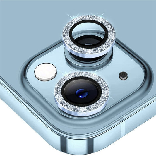 ENKAY HAT PRINCE Camera Lens Film for iPhone 14 6.1 inch / 14 Plus, 1 Set Glitter Decor Tempered Glass Aluminum Alloy Lens Protector - Baby Blue