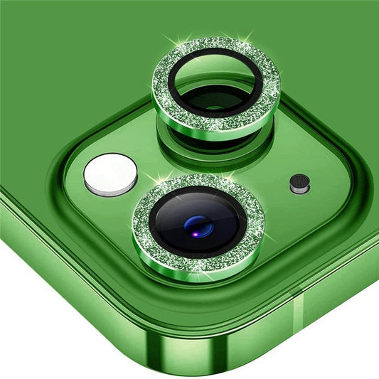ENKAY HAT PRINCE Camera Lens Film for iPhone 14 6.1 inch / 14 Plus, 1 Set Glitter Decor Tempered Glass Aluminum Alloy Lens Protector - Blackish Green
