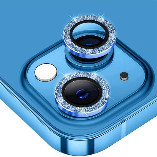ENKAY HAT PRINCE Camera Lens Film for iPhone 14 6.1 inch / 14 Plus, 1 Set Glitter Decor Tempered Glass Aluminum Alloy Lens Protector - Blue