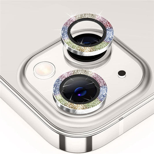 ENKAY HAT PRINCE Camera Lens Film for iPhone 14 6.1 inch / 14 Plus, 1 Set Glitter Decor Tempered Glass Aluminum Alloy Lens Protector - Multi-Color