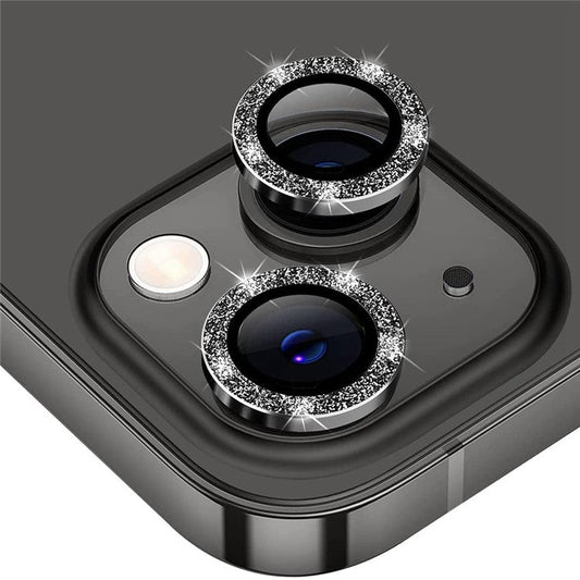 ENKAY HAT PRINCE Camera Lens Film for iPhone 14 6.1 inch / 14 Plus, 1 Set Glitter Decor Tempered Glass Aluminum Alloy Lens Protector - Black
