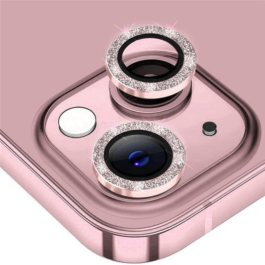 ENKAY HAT PRINCE Camera Lens Film for iPhone 14 6.1 inch / 14 Plus, 1 Set Glitter Decor Tempered Glass Aluminum Alloy Lens Protector - Pink