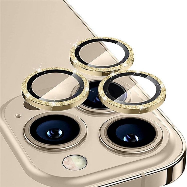 ENKAY HAT PRINCE For iPhone 14 Pro / 14 Pro Max 1 Set Camera Lens Protector Glitter Decor Tempered Glass Aluminum Alloy Film - Gold