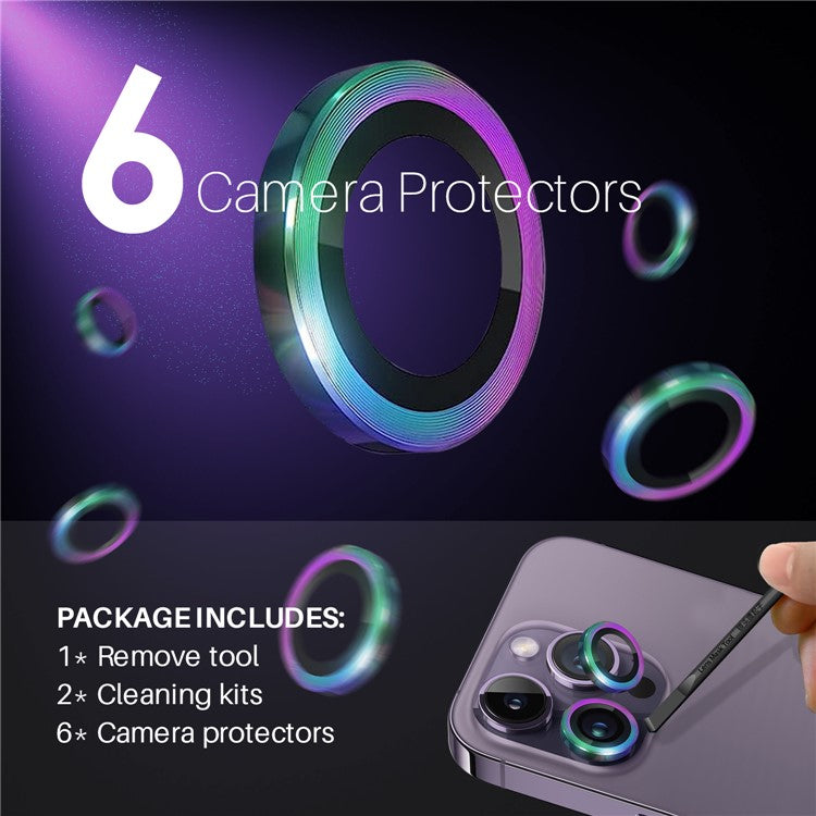 NORTHJO 2 Sets for iPhone 14 Pro / 14 Pro Max / 15 Pro / 15 Pro Max Tempered Glass Lens Protector CD Veins Metal Ring Lens Guard - Colorful