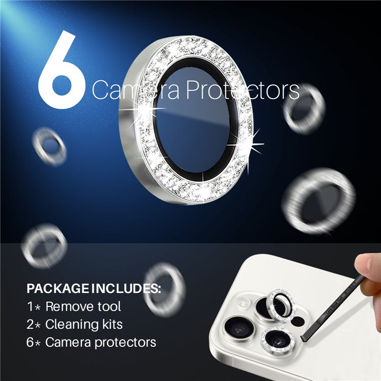 NORTHJO 2 Sets for iPhone 15 Pro / 15 Pro Max / 14 Pro / 14 Pro Max Lens Protector Glitter Ring Tempered Glass Lens Guard - Silver