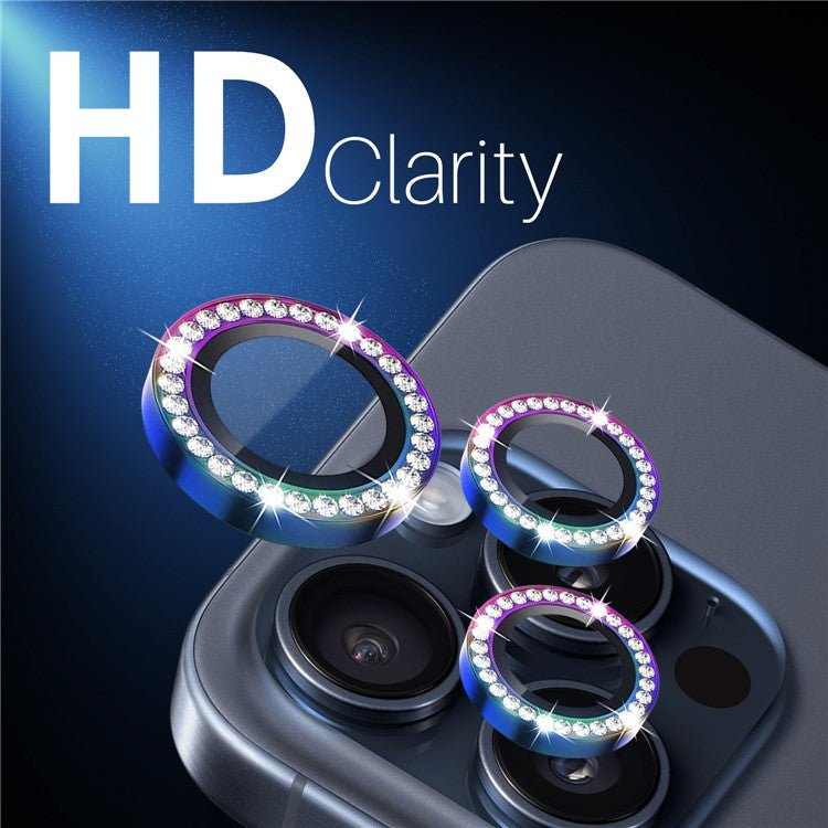 NORTHJO 2 Sets for iPhone 15 Pro / 15 Pro Max / 14 Pro / 14 Pro Max Lens Protector Rhinestone Ring Tempered Glass Lens Film - Colorful