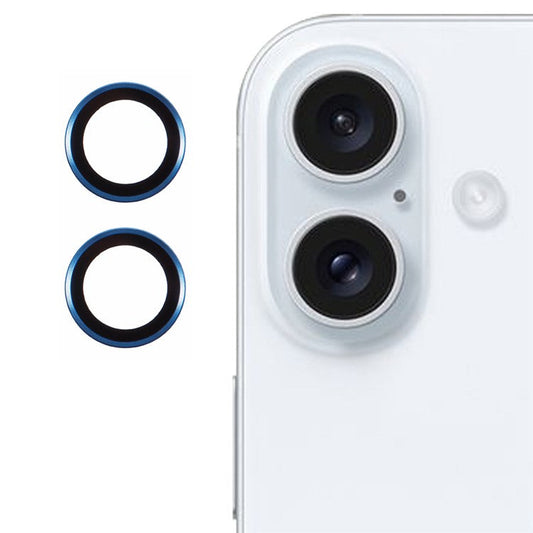 For iPhone 16 / 16 Plus Camera Lens Protector Electroplating AR Metal Frame+Tempered Glass Lens Film - Blue