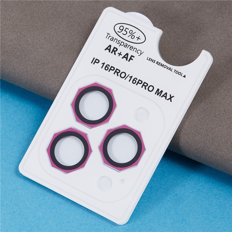 For iPhone 16 Pro / 16 Pro Max Camera Lens Protector Octagonal AF+AR Tempered Glass Lens Film - Rose