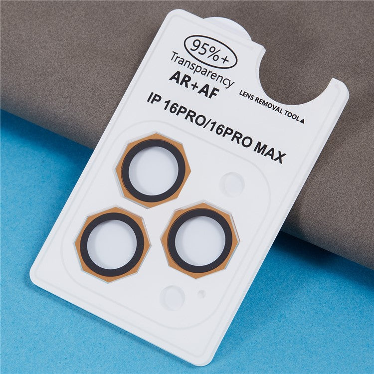 For iPhone 16 Pro / 16 Pro Max Camera Lens Protector Octagonal AF+AR Tempered Glass Lens Film - Gold