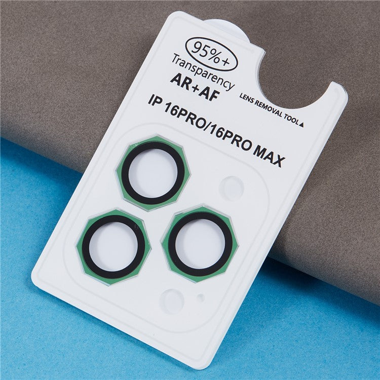For iPhone 16 Pro / 16 Pro Max Camera Lens Protector Octagonal AF+AR Tempered Glass Lens Film - Green