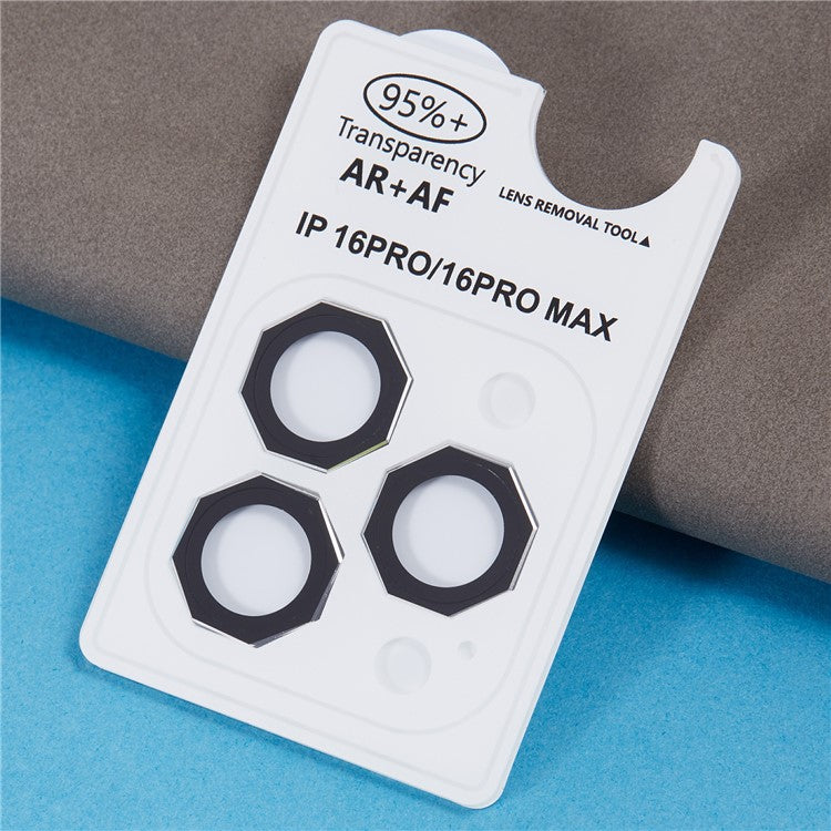 For iPhone 16 Pro / 16 Pro Max Camera Lens Protector Octagonal AF+AR Tempered Glass Lens Film - Black