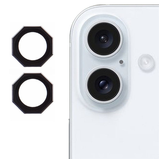 For iPhone 16 / 16 Plus Octagonal Camera Lens Film AF+AR Tempered Glass Lens Protector - Black