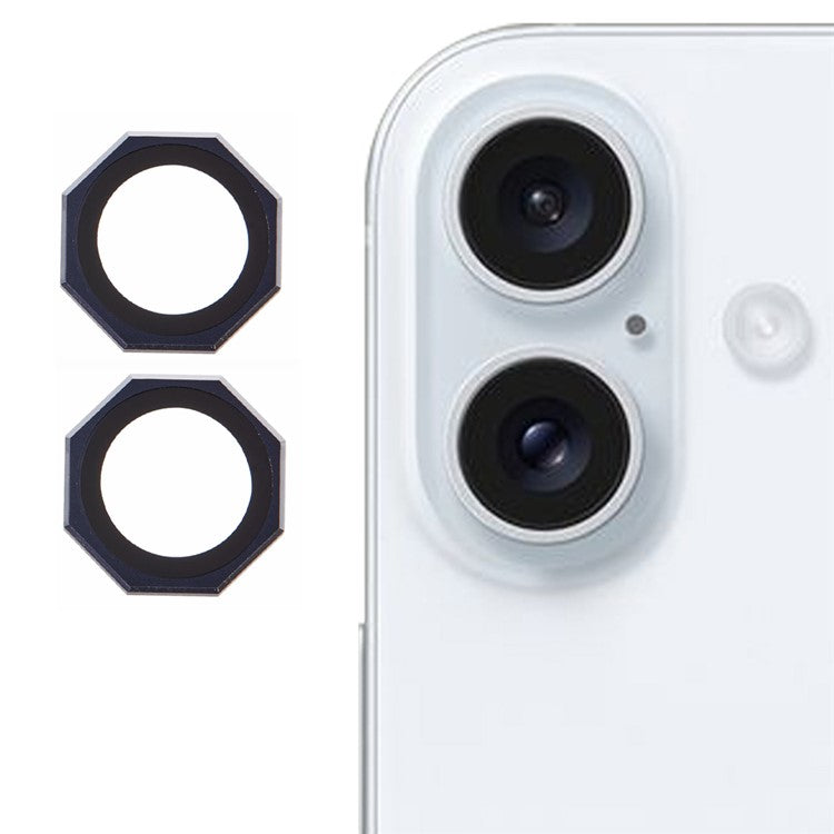 For iPhone 16 / 16 Plus Octagonal Camera Lens Film AF+AR Tempered Glass Lens Protector - Blue