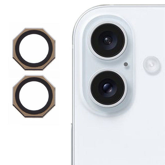 For iPhone 16 / 16 Plus Octagonal Camera Lens Film AF+AR Tempered Glass Lens Protector - Gold