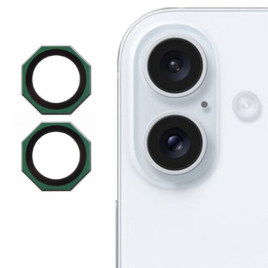 For iPhone 16 / 16 Plus Octagonal Camera Lens Film AF+AR Tempered Glass Lens Protector - Green