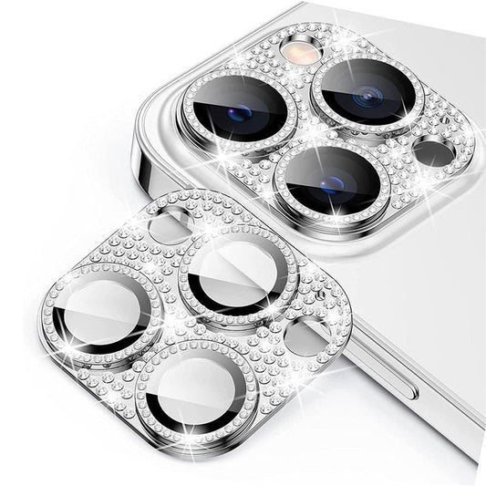 ENKAY HAT PRINCE For iPhone 16 Pro / 16 Pro Max Camera Lens Protector Rhinestone Decor Metal+Tempered Glass Lens Film - Silver