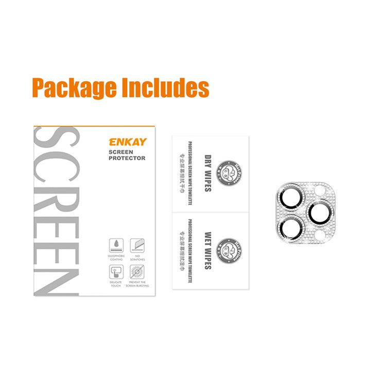 ENKAY HAT PRINCE For iPhone 16 Pro / 16 Pro Max Camera Lens Protector Rhinestone Decor Metal+Tempered Glass Lens Film - Silver