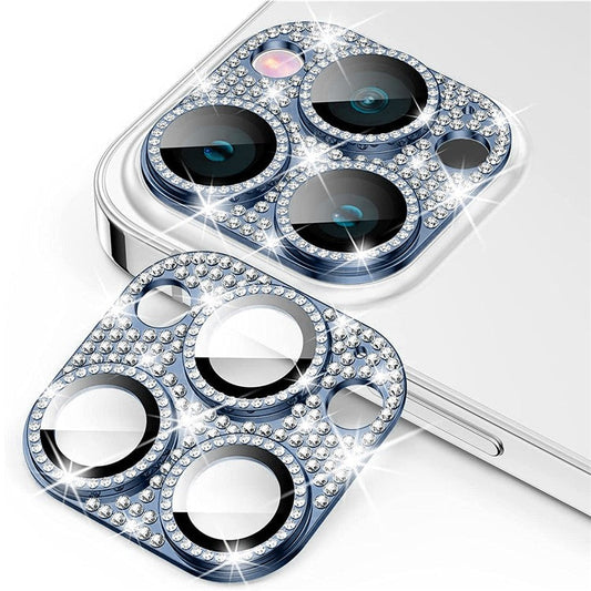 ENKAY HAT PRINCE For iPhone 16 Pro / 16 Pro Max Camera Lens Protector Rhinestone Decor Metal+Tempered Glass Lens Film - Dark Blue